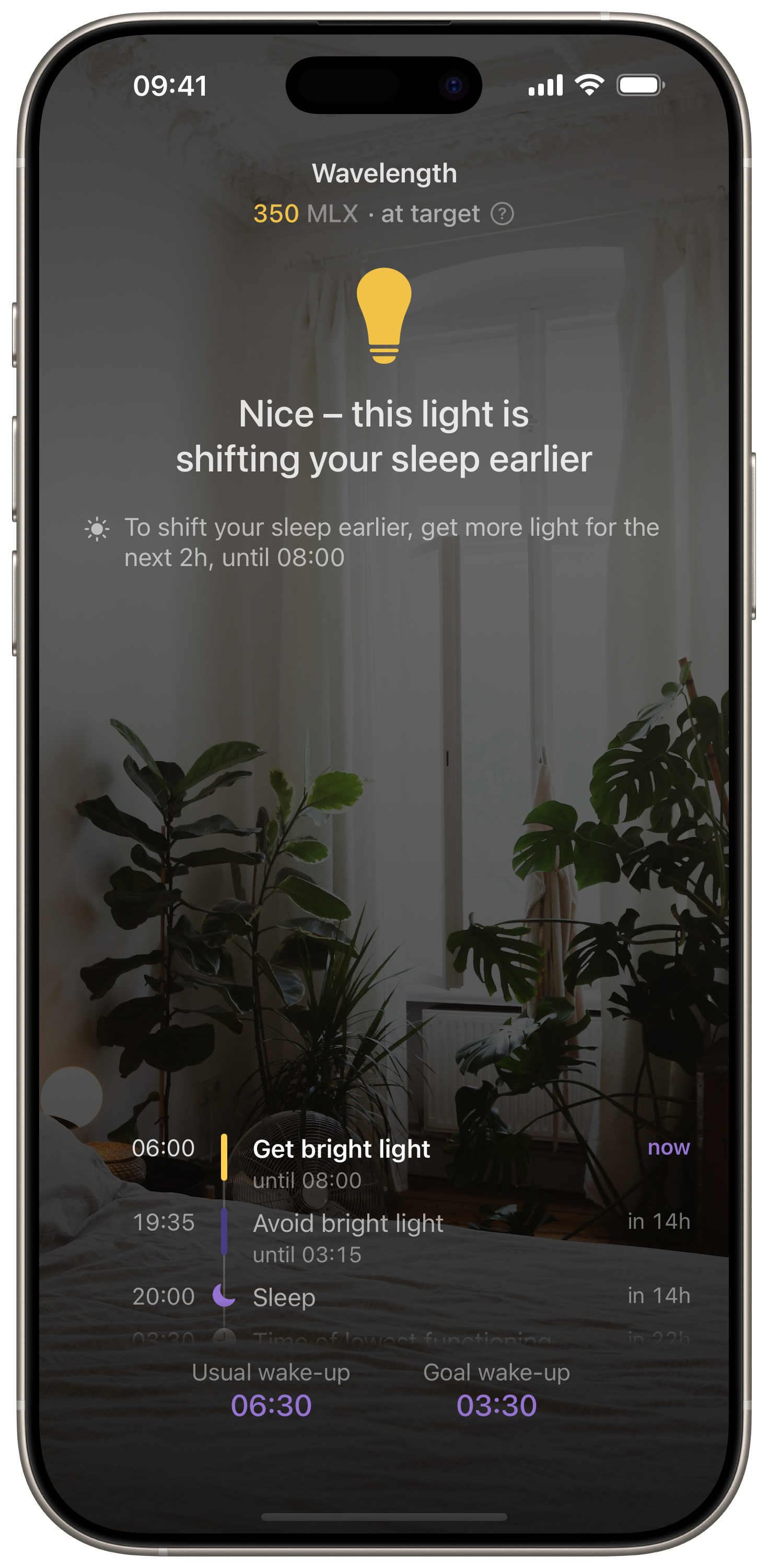 The Wavelength app guiding light to shift your body clock toward the new time zone